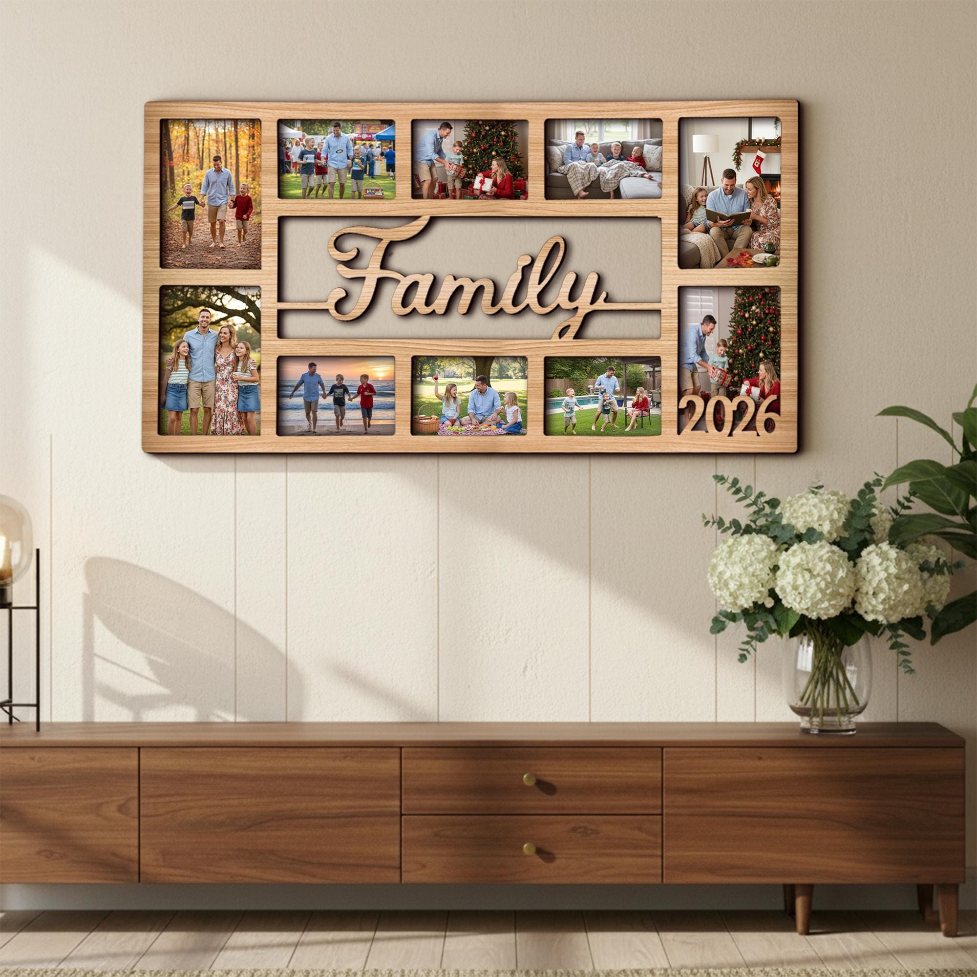 Custom Family Photo Frame – Personalized Wooden Collage Picture Display for Tabletop or Wall, Ideal Gift for Any Special Moment