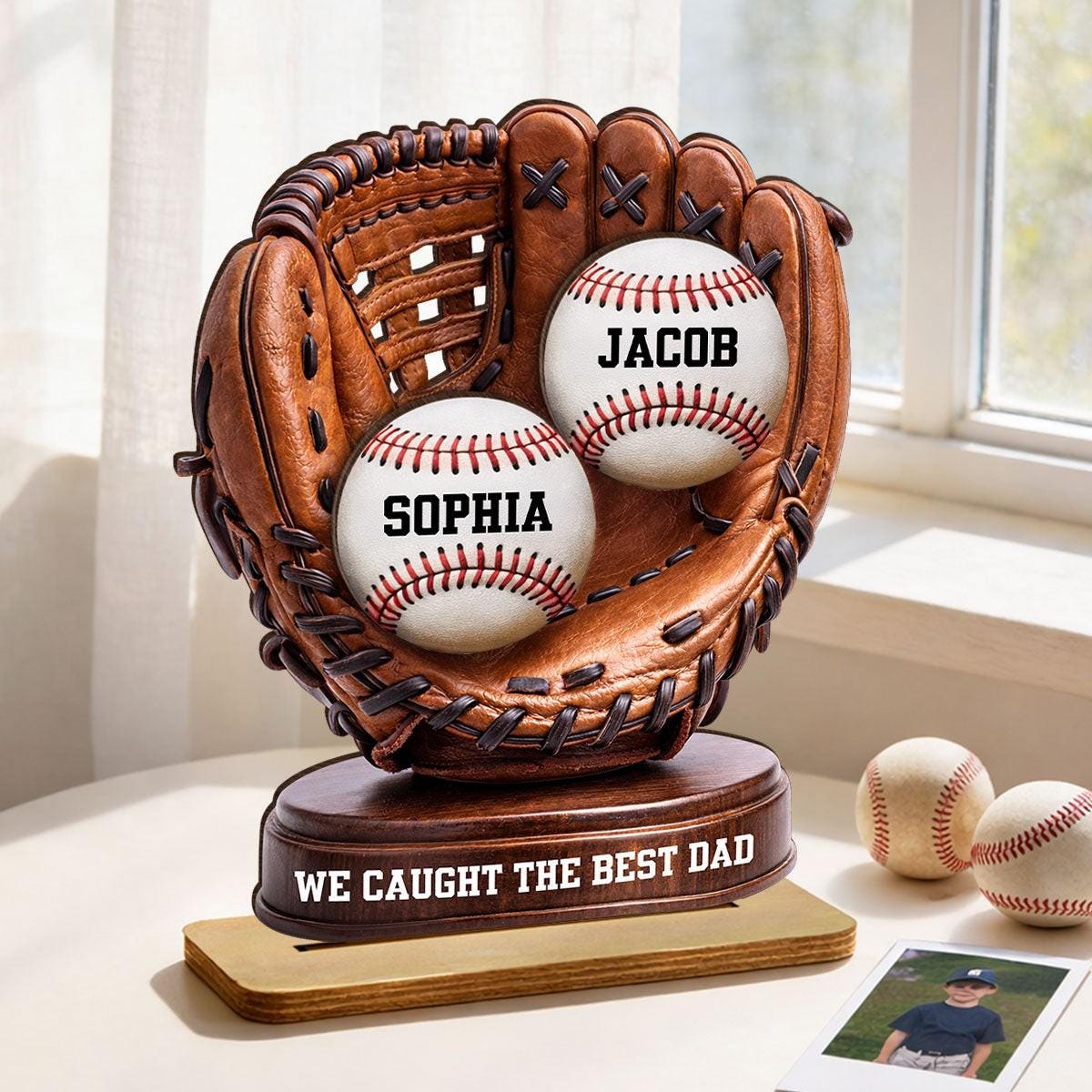 Personalized We Caught the Best Dad Baseball Glove Wooden Plaque, Father's Day Gift for Dad, Husband From Son Daughter