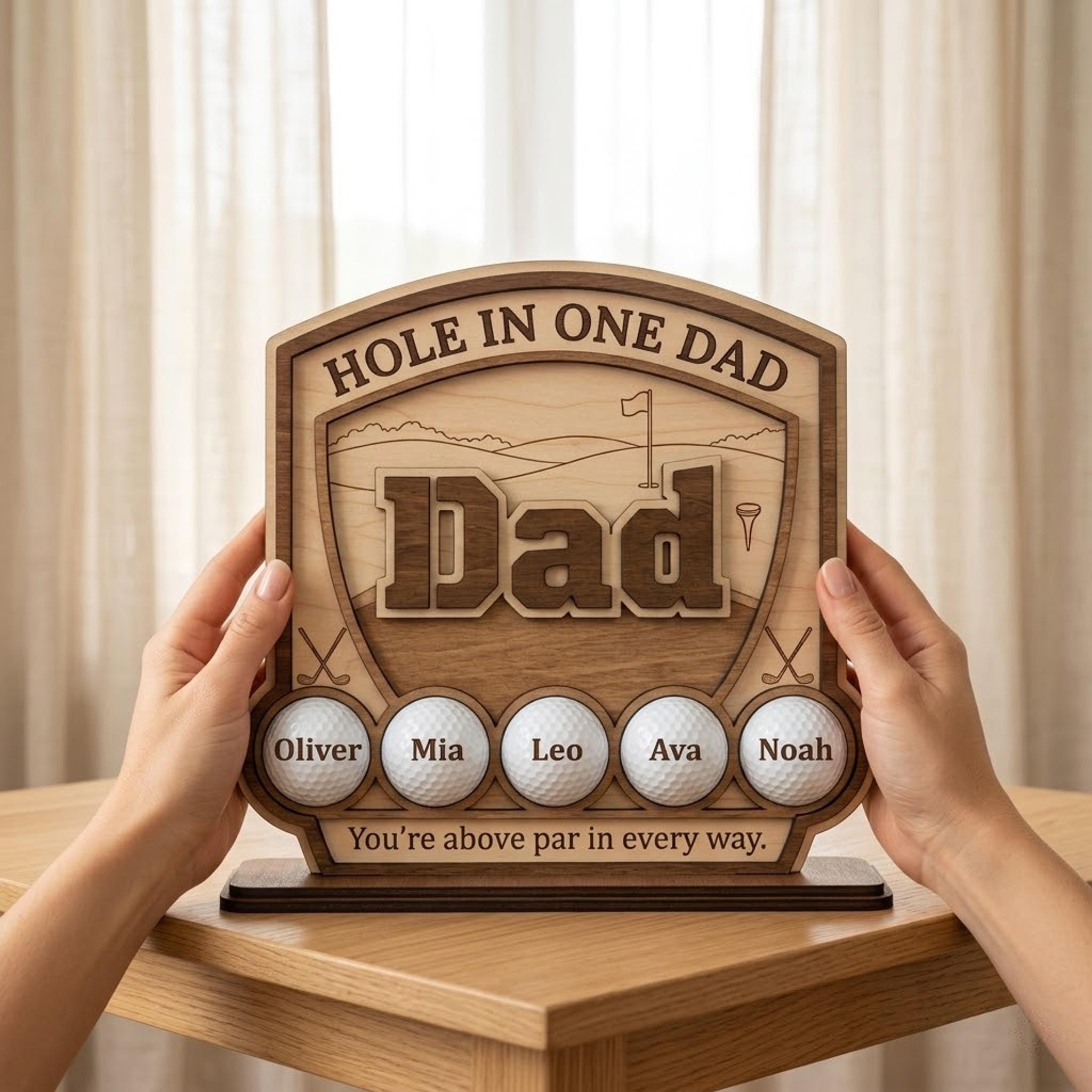 Personalized Golf Dad Sign, Hole in One Dad Gift, Custom Wooden Father’s Day Plaque, Golf Lover Gift From Kids
