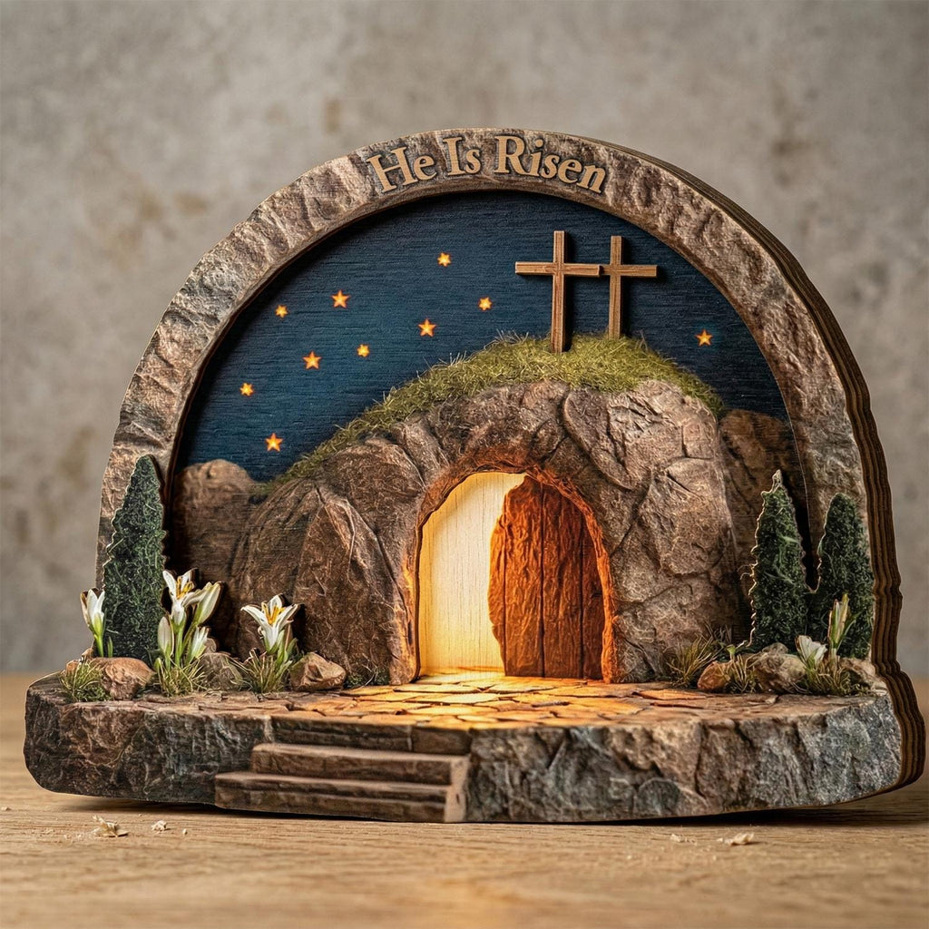 Easter Wooden Block, Empty Tomb Resurrection Scene, He is Risen Christian Decor, Meaningful Church Gift for Pastor Appreciation and Ministry
