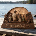 Personalized Reel Cool Dad Fishing Lover Wooden Sculpture Custom Kid Name Father's Day 2D Flat Block Fishing Dad Gift Idea for New Dad Decor