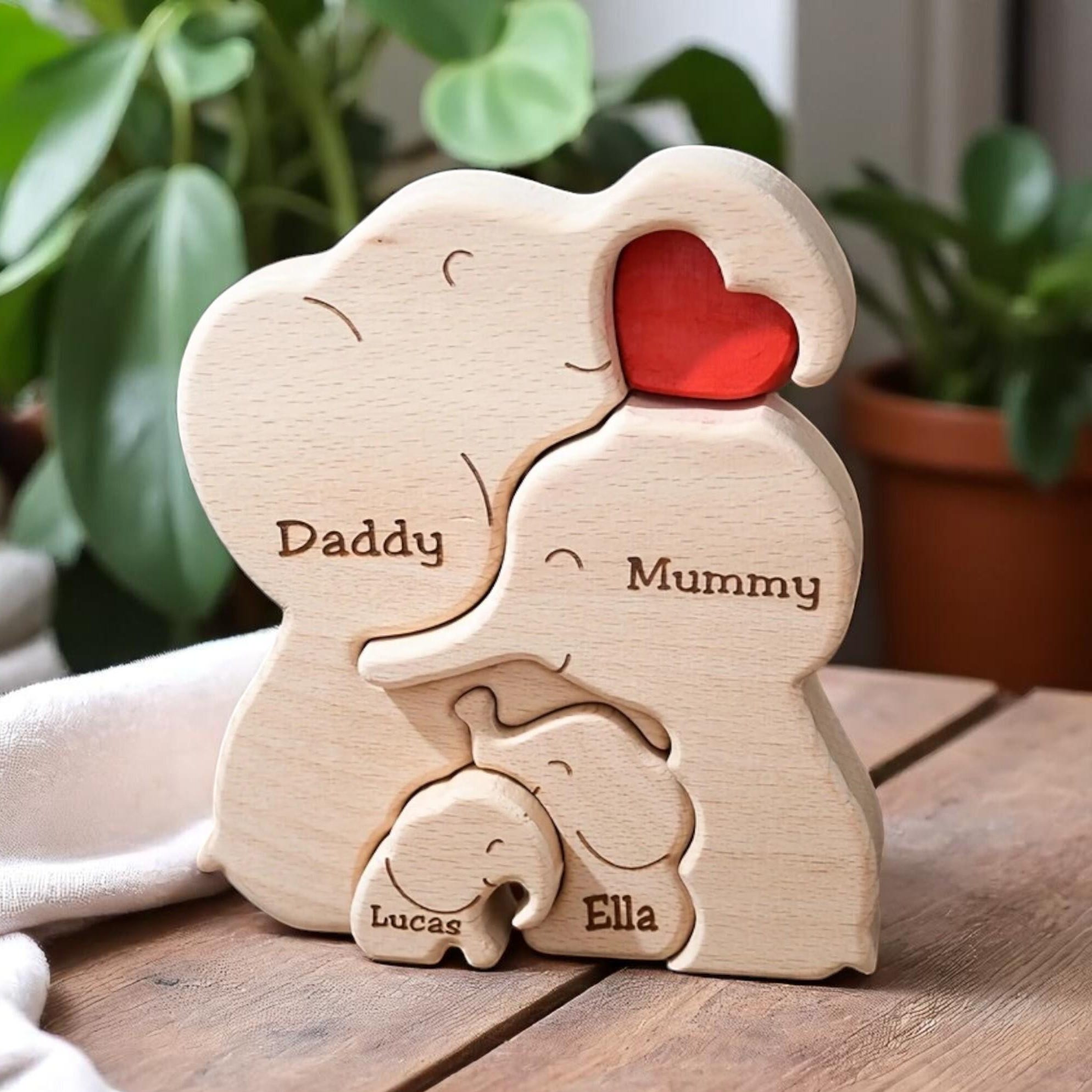 Personalised Wooden Elephant Family Puzzle, Unique Xmas Present, Family Decor, Elephant Gift, Gift for Mum, Family Keepsake, Adoption Gifts