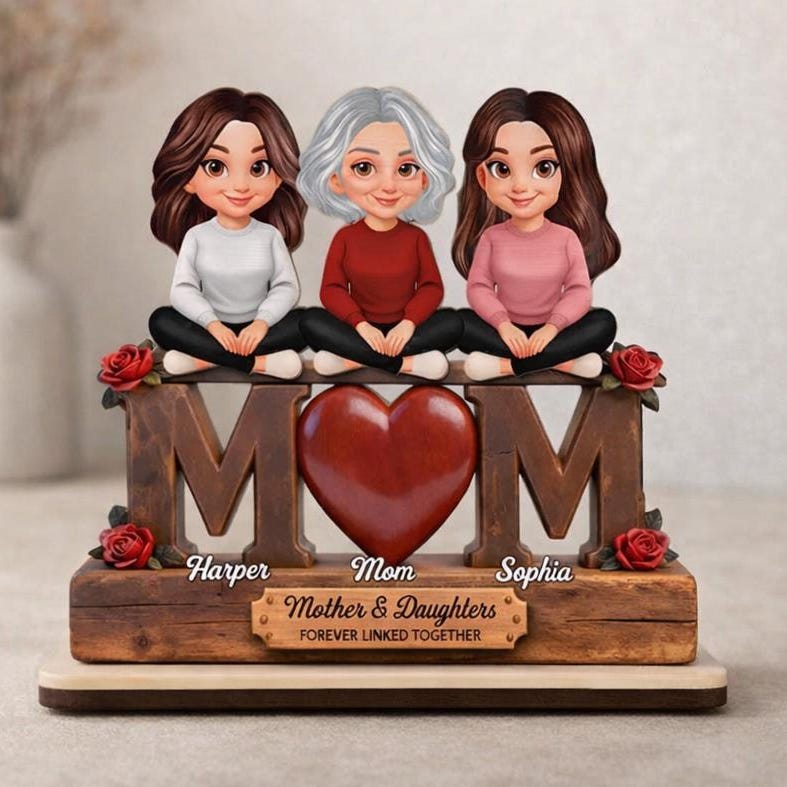 Custom Mothers Day Wooden Sign, Personalized Mom Birthday Gift From Daughter Son, Unique Family Name 2-layered Wooden Plaque,we Love You Mom