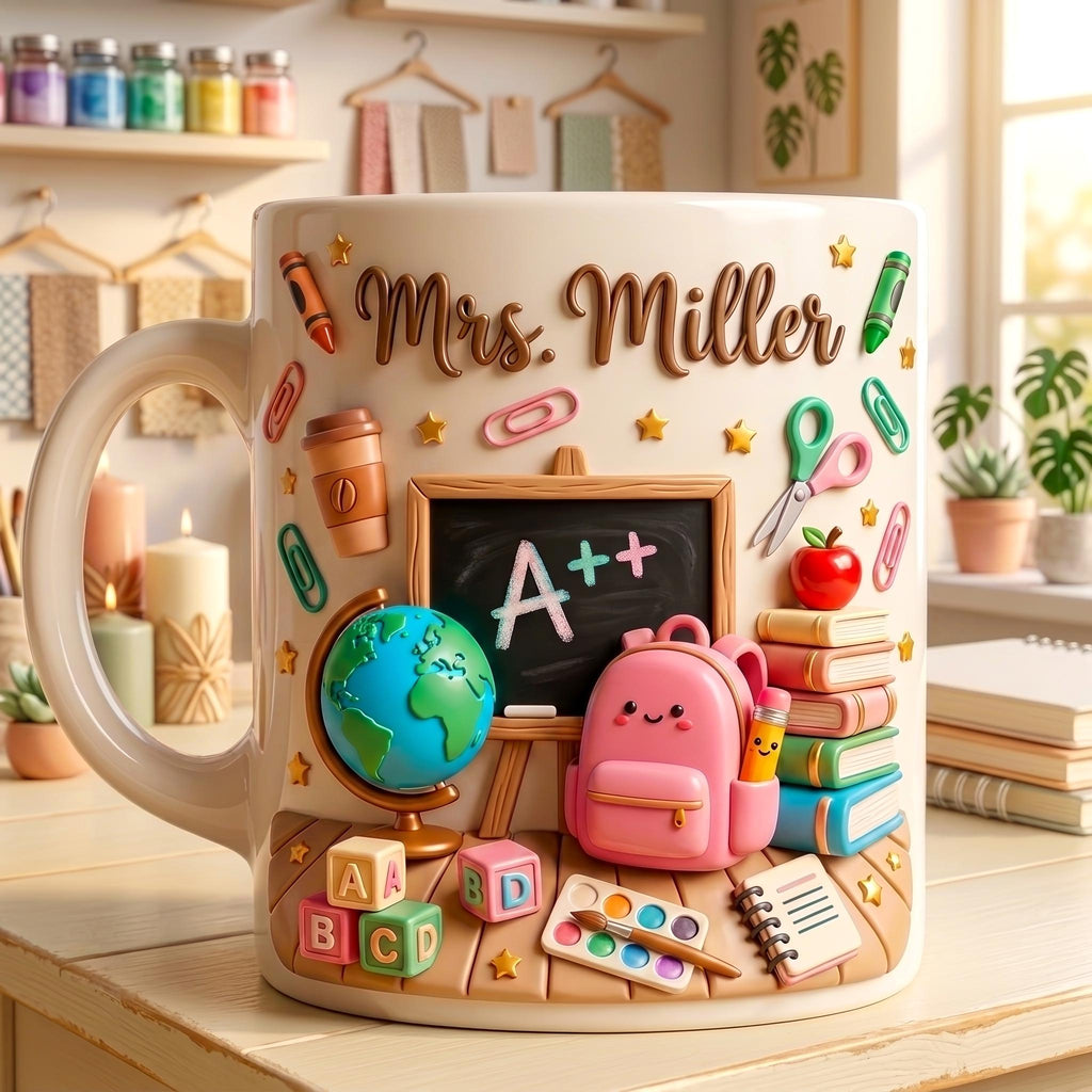 Personalized Teacher Mug, Classroom Coffee Cup, Cute Elementary Teacher Gift