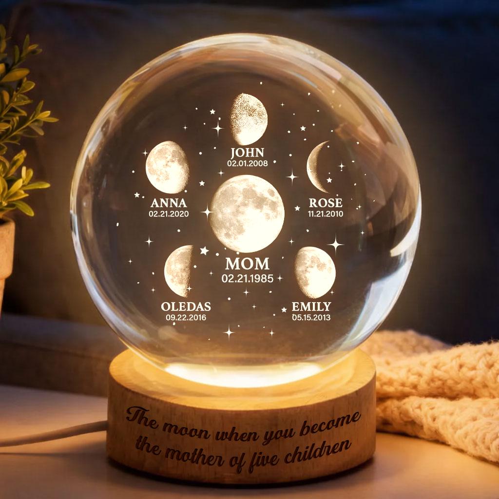 Personalized Mom Moon Phase Night Light, Custom Moon Phase by Date Crystal Light, Mother's Day Gift, Grandma Gift, Gift for Mom