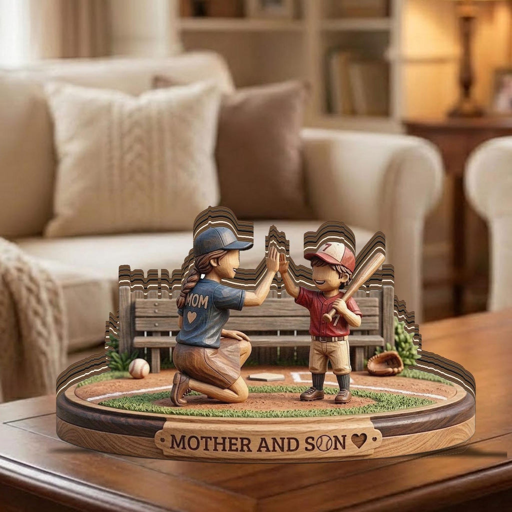 Personalized Mother and Son Baseball Figurine, Custom Name Wooden Plaque, Sports Mom Gift, Baseball Mom Keepsake, Gift for Mom From Son