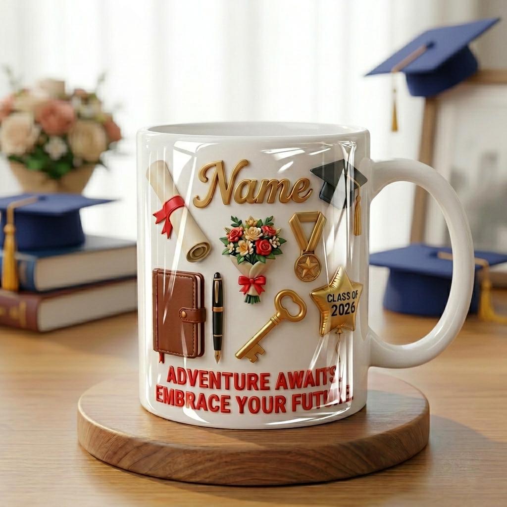 Personalized Graduation 2026 Mug, Faux 3D Effect Ceramic Coffee Cup, Custom Senior Keepsake Gift, Congrats Grad Mug