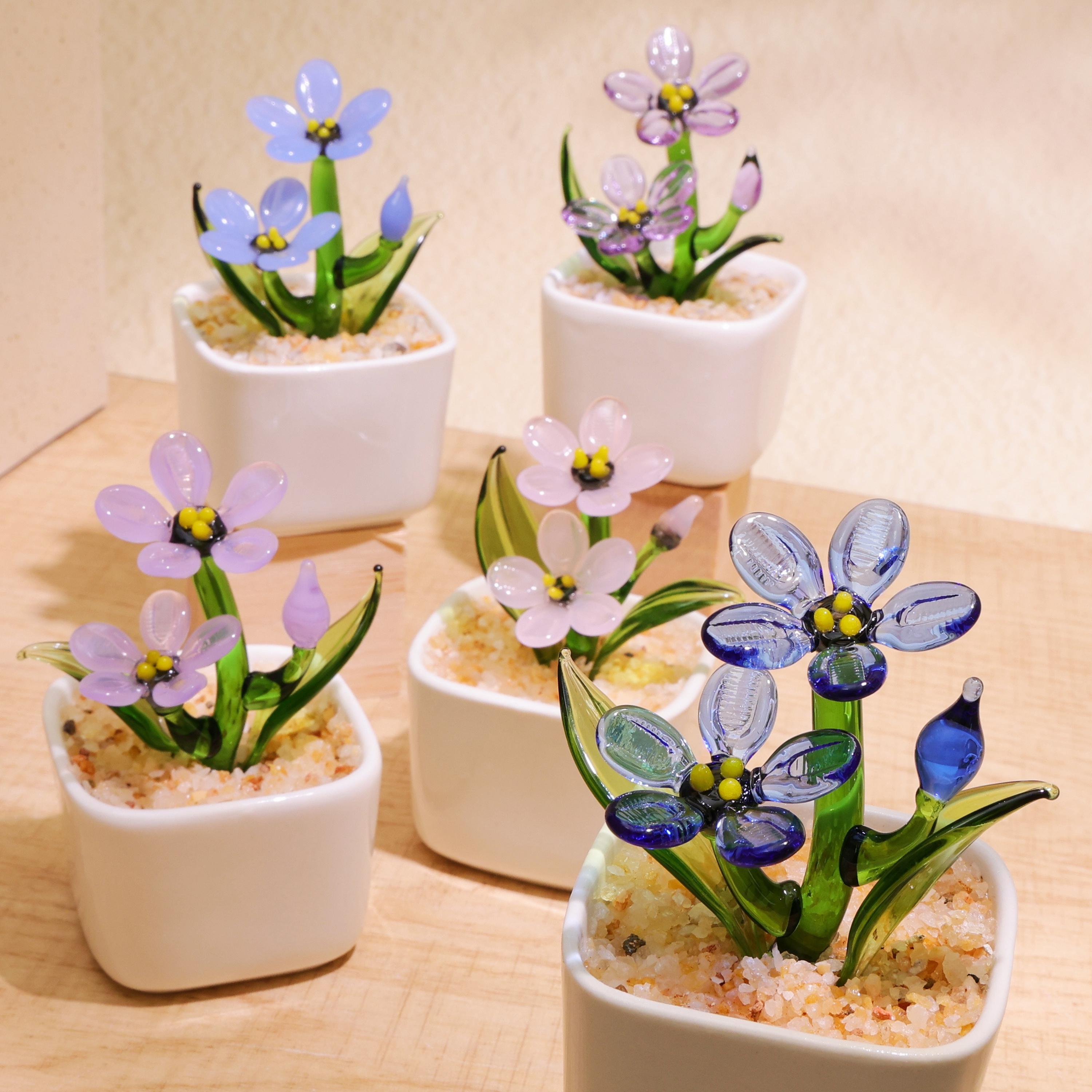 Handmade Glass Flowers,forget Me Not,glass Potted Plants,glass Myosotis,stained Glass Plants,housewarming Gift,gift for Teacher