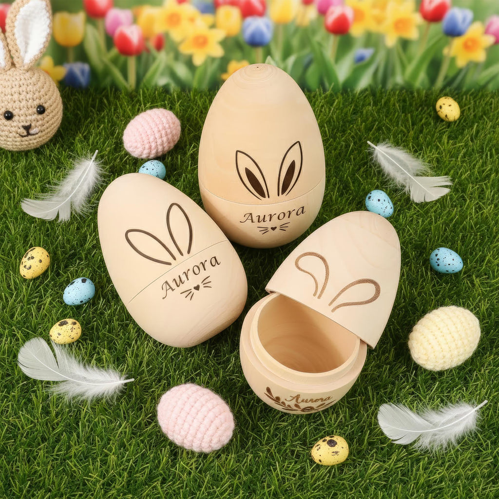 Personalized Wooden Easter Egg,hollow Fillable Keepsake,custom Name Easter Gift, Kids Musical Instrument, Baby First Easter, Kitchen Toy Egg