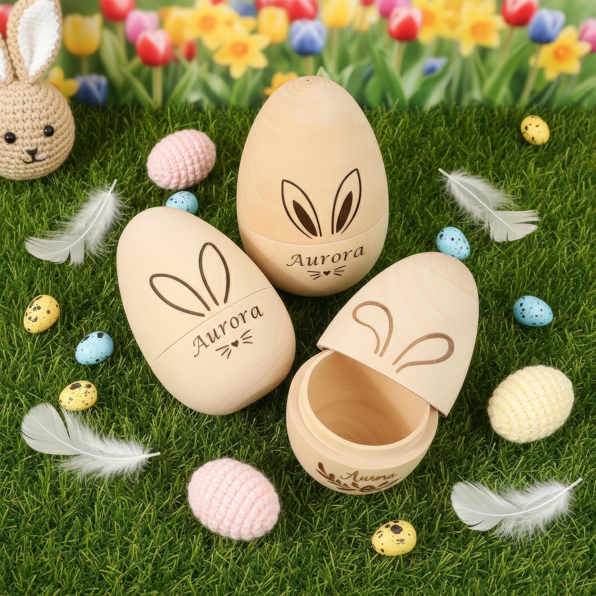 Personalized Wooden Easter Egg,hollow Fillable Keepsake,custom Name Easter Gift, Kids Musical Instrument, Baby First Easter, Kitchen Toy Egg