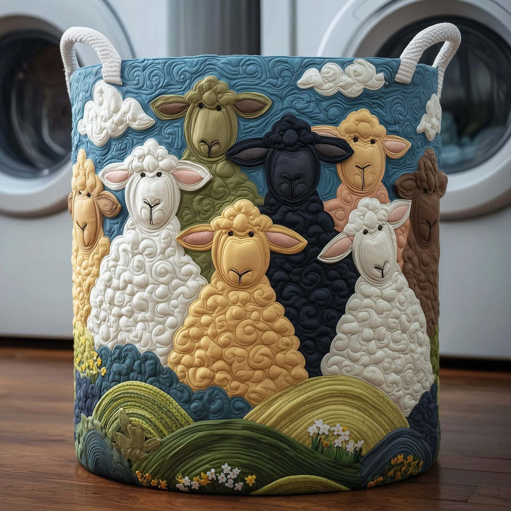 Floral Animal Print Quilted Laundry Basket, Large Circular Cloth Hamper with Handles, Fabric Storage Bin for Bedroom Bathroom