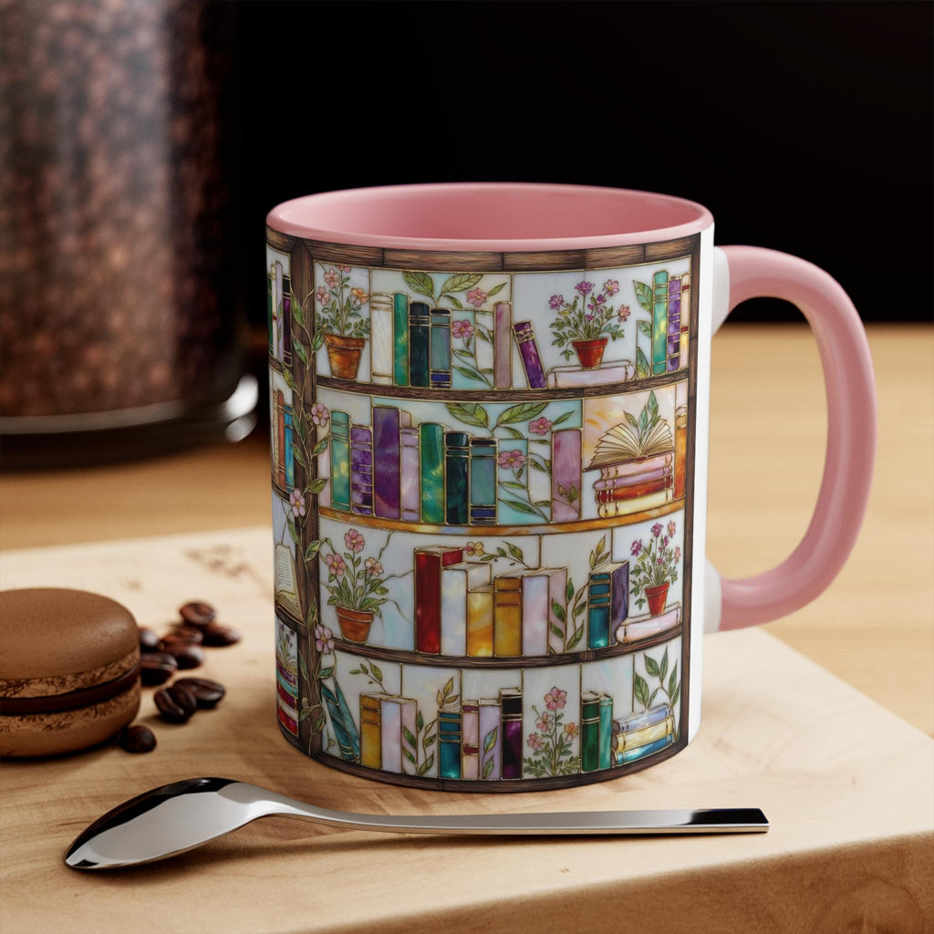 Book Lover Coffee Mug, Bookshelf Design Ceramic Mug, Vintage Library Bookish Cup, Gift for Readers