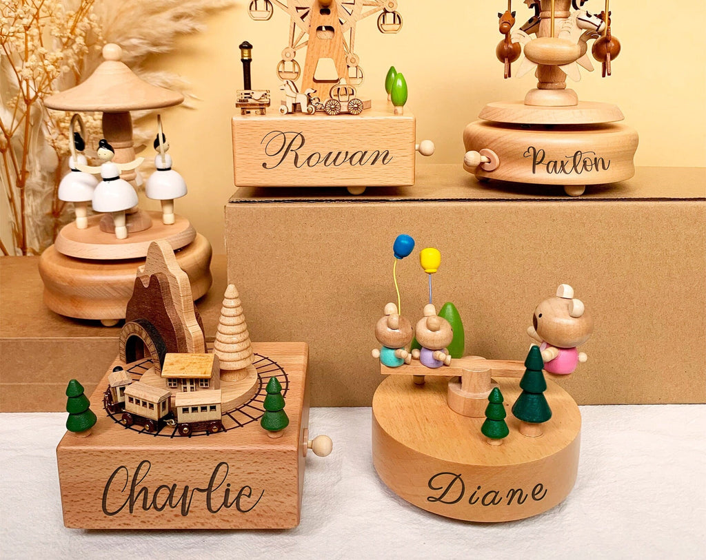 Custom Wooden Train Music Box, Wooden Baby Toys, Personalized Wooden Music Box, Baby Boy Birthday Gifts for Kids, Baby Wooden Music Box