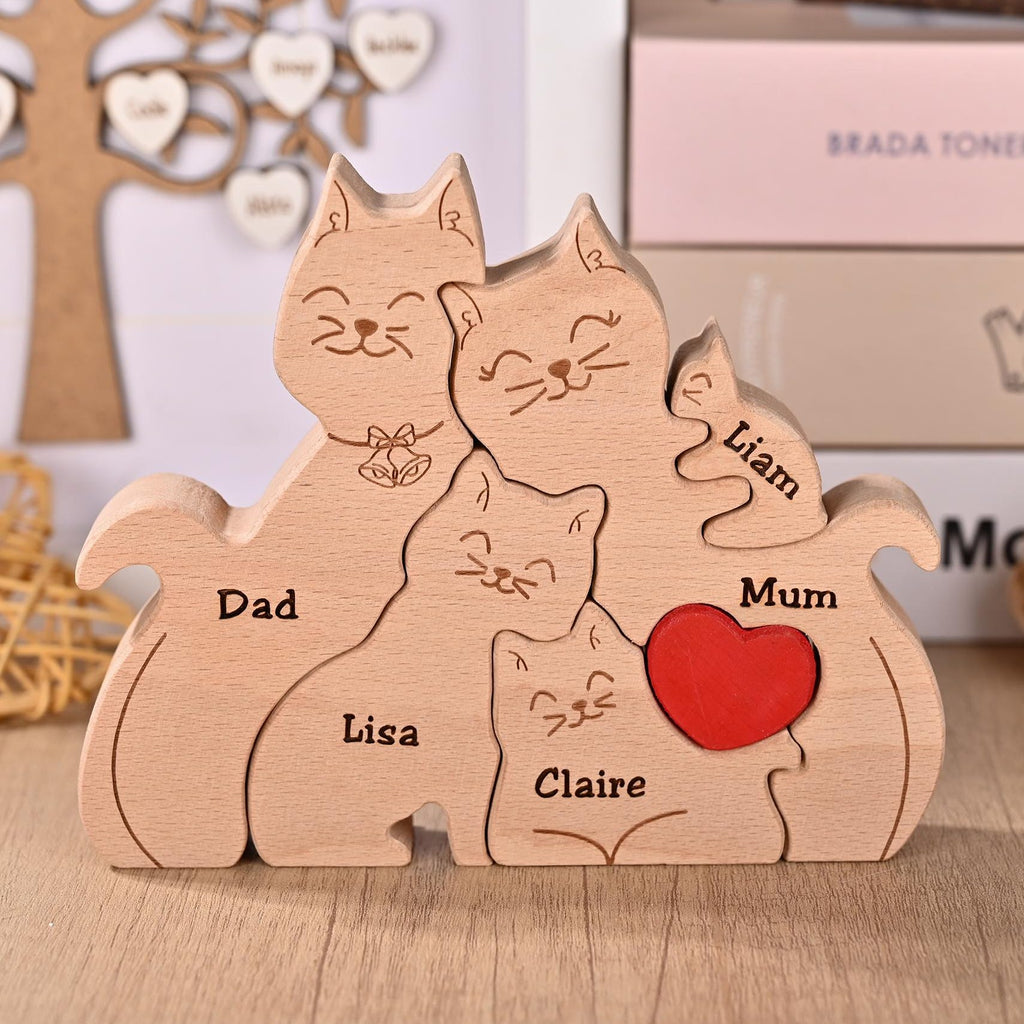 Cat Family Puzzle for 2-5, Wooden Cat Sculpture ,christmas Cat Toys, Gift for New Mom, Gifts for Cat Lovers, Birthday Gift for Grandma