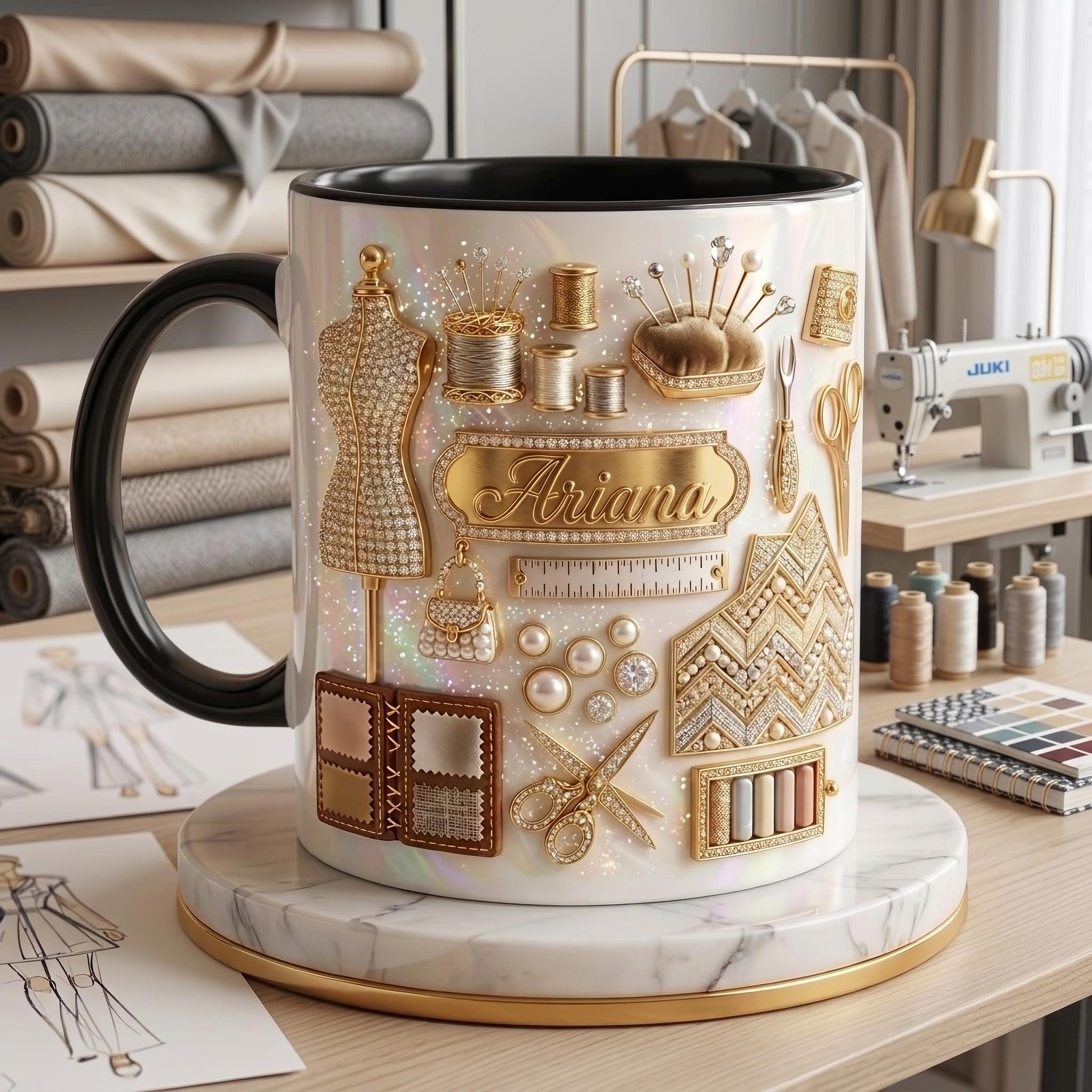 Personalized Sewing Mug, Fashion Designer Coffee Cup, Custom Seamstress Gift, Tailor Appreciation Mug, Sewing Lover Gift