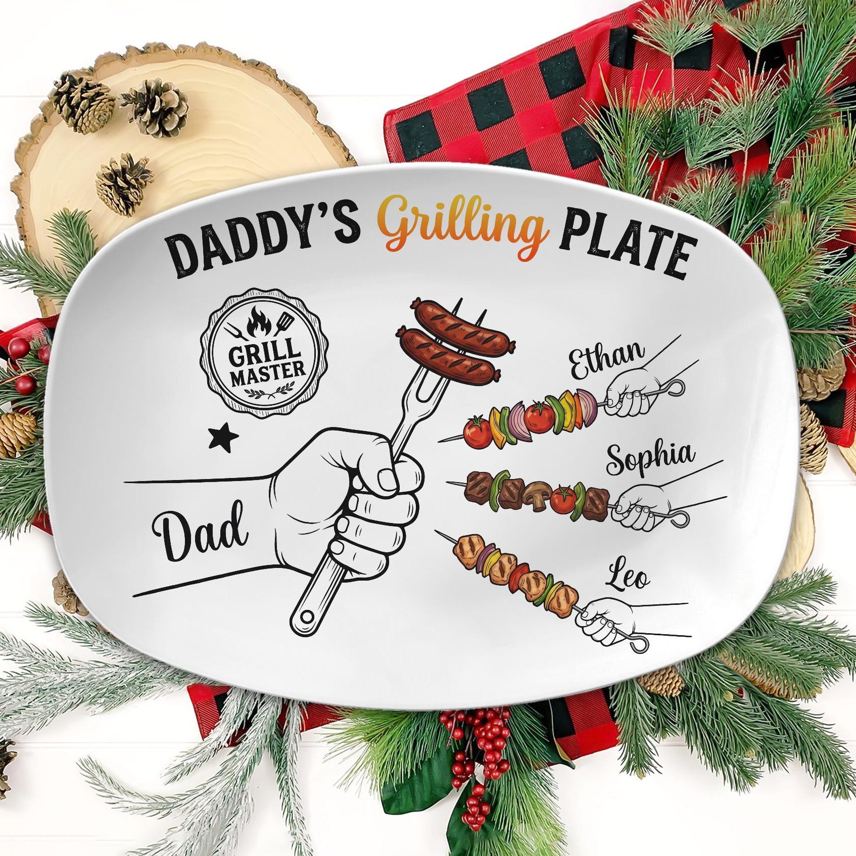 Personalized BBQ Dad Platter Daddy Grilling Plate, Personalized Father's Day Gift for Husband, Grandpa BBQ Platter, Cooking Dish for Him Serving Tray