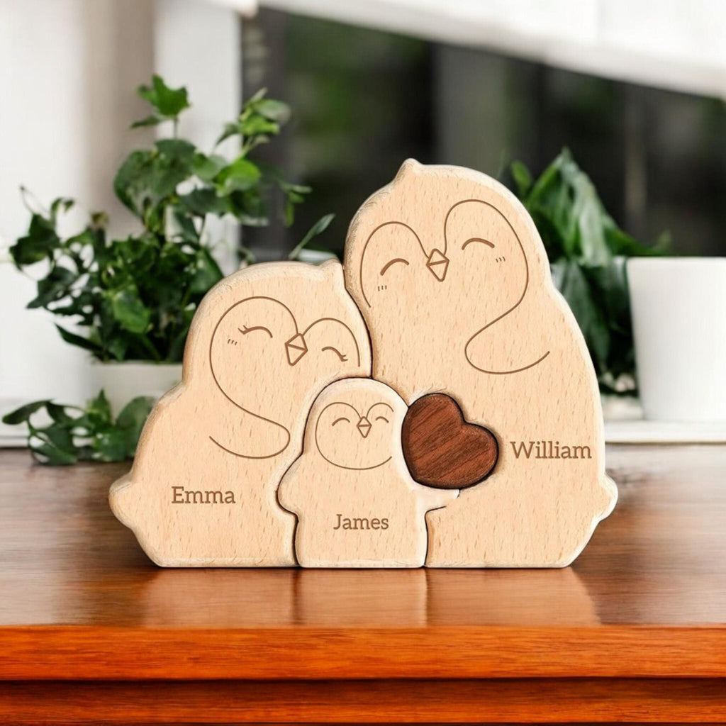 Personalized Penguin Family Puzzle, Custom Christmas Gift, Family Ornament, Baby Shower Decor, Family Gift, Family Keepsake, Penguin Gift