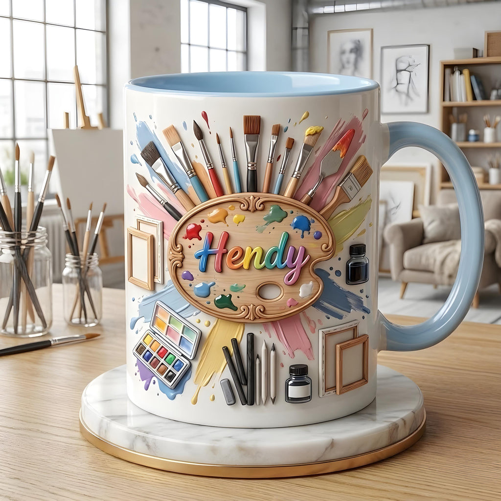 Artist Mug, Personalized Painter Mug, Custom Name Art Gift, Paint Brush Coffee Cup, Creative Artist Appreciation Gift