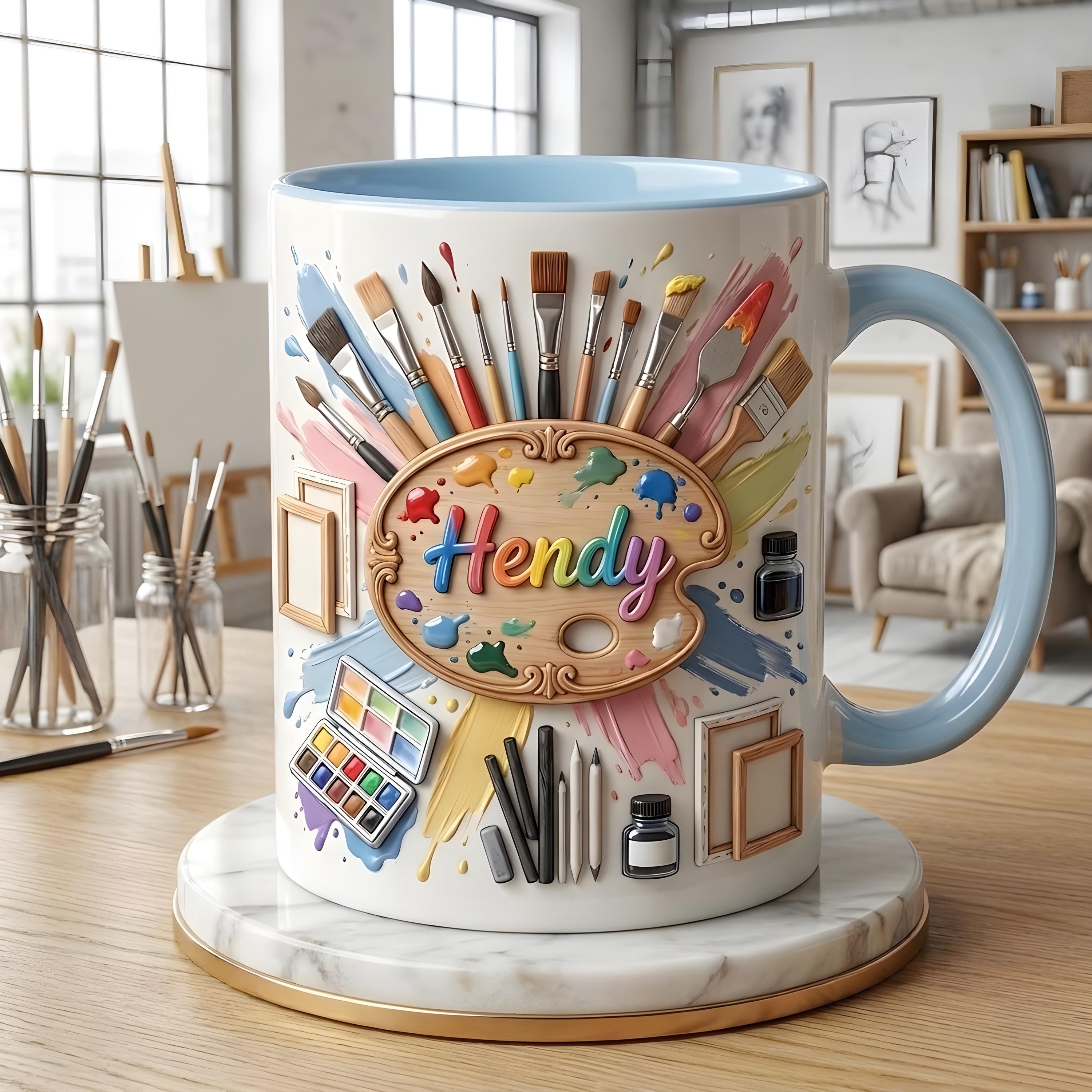 Artist Mug, Personalized Painter Mug, Custom Name Art Gift, Paint Brush Coffee Cup, Creative Artist Appreciation Gift