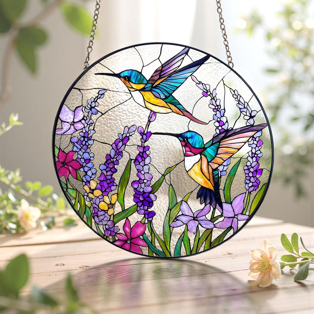 Hummingbird Stained Glass Suncatcher, Light-catching Window Hanging, Bird Glass Art, Gift for Mom or Grandma, Sympathy Memory Gift