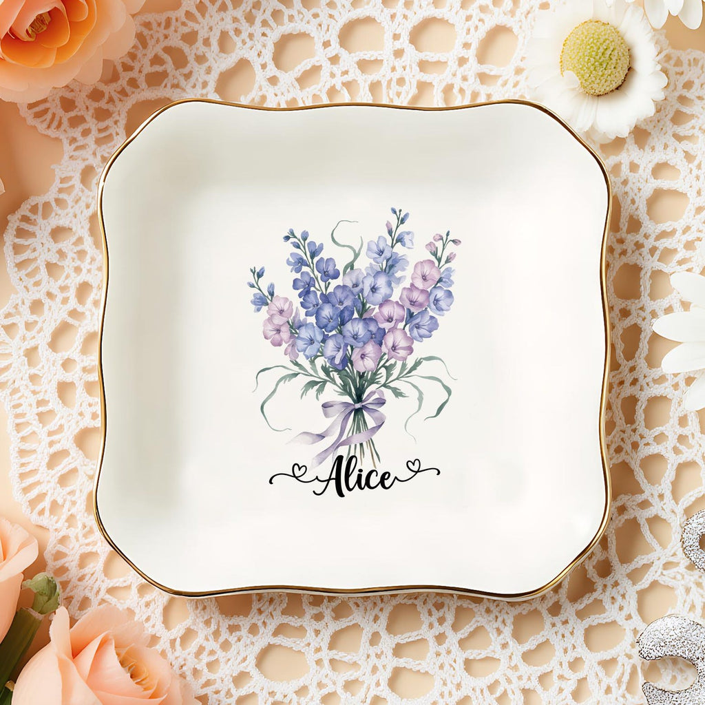 Ceramic Birth Flower Ring Dish,birth Month Flower Trinket Dish,bridesmaid Gift,bridesmaid Proposal,birthday Gift for Her,wedding Gifts