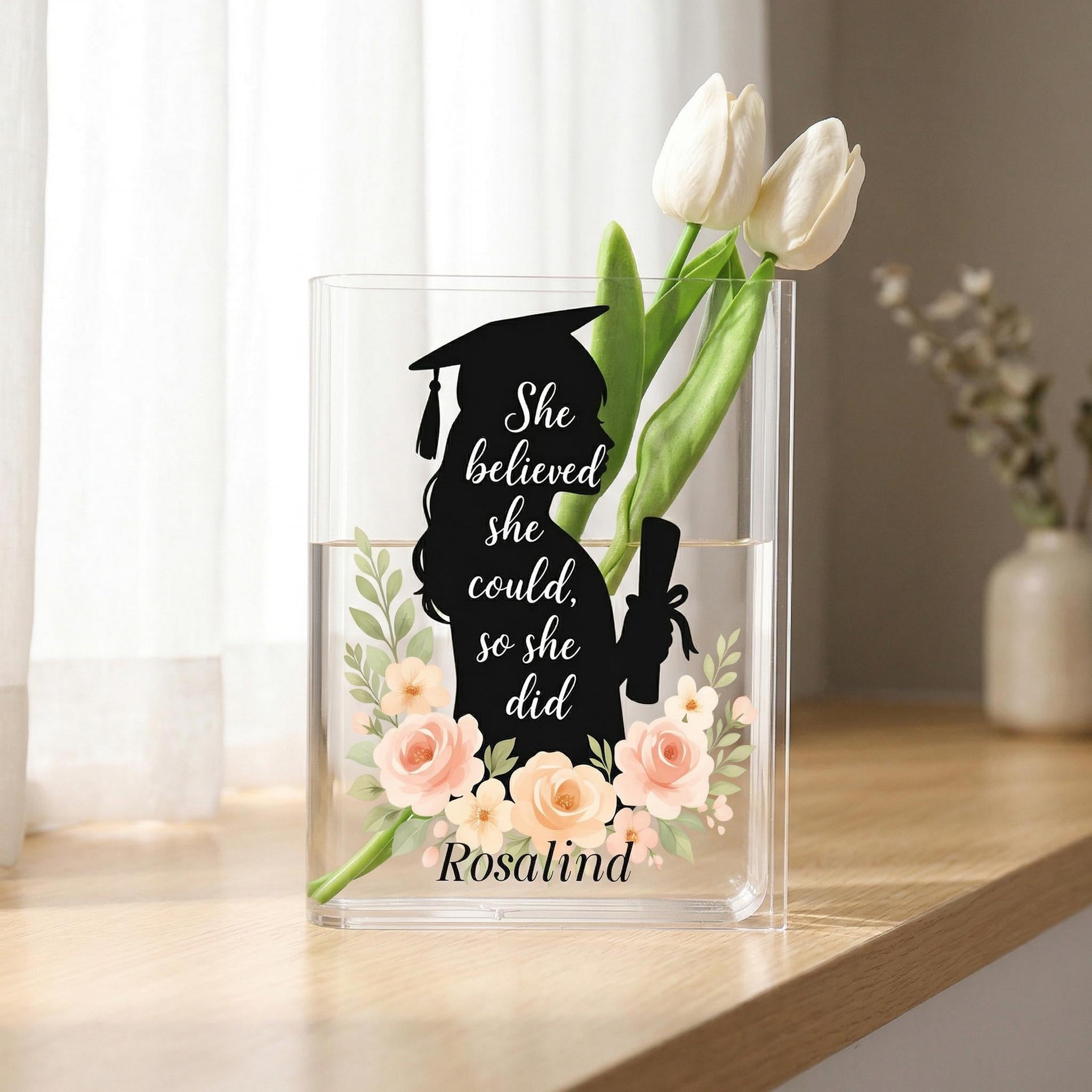 Graduation Silhouette Acrylic Book Vase, Graduation Gift Bookish Vase, Floral Book Shaped Vase, Aesthetic Decor, Graduate Gift for Girls