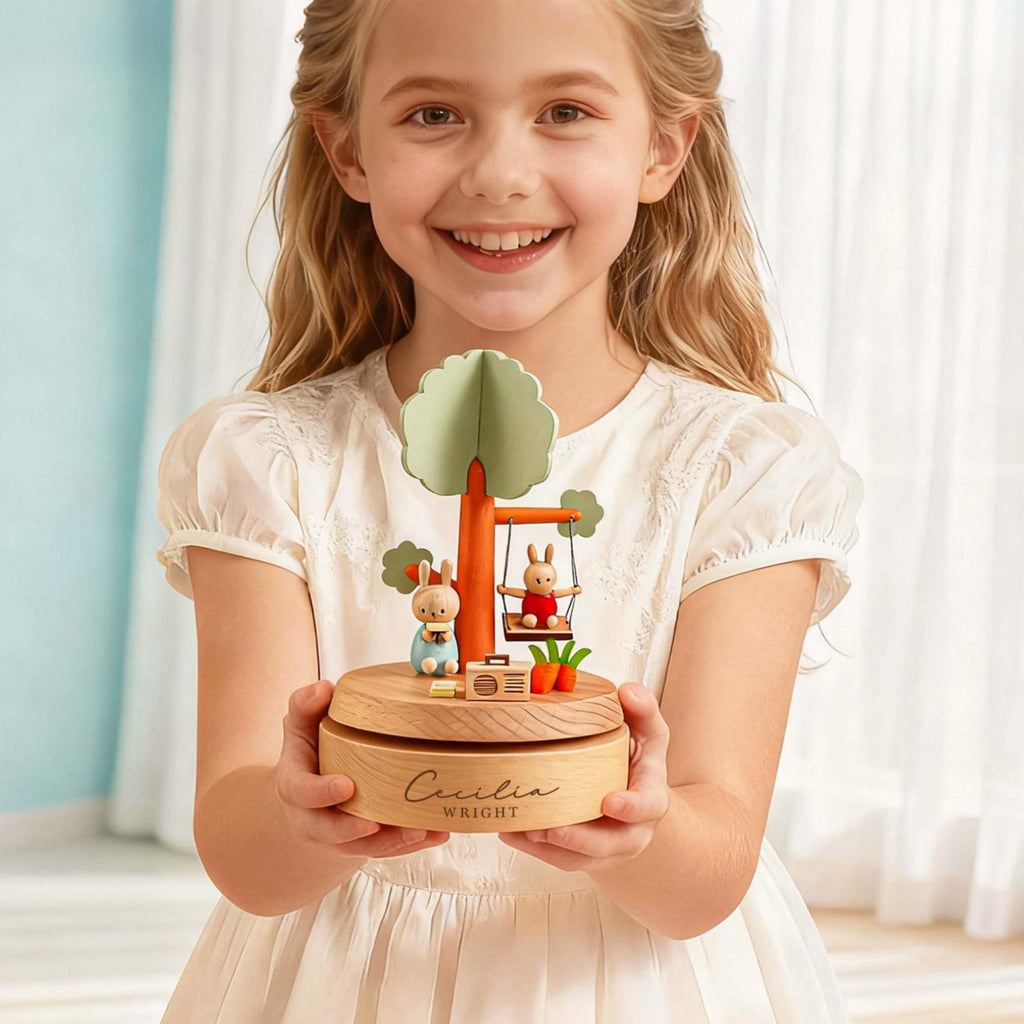 Rabbit Swing Personalized Music Box, Engraved Name Music Box, Baby Christmas Gift, Newborn Keepsake, Baby Shower Gift, Birthday Gift