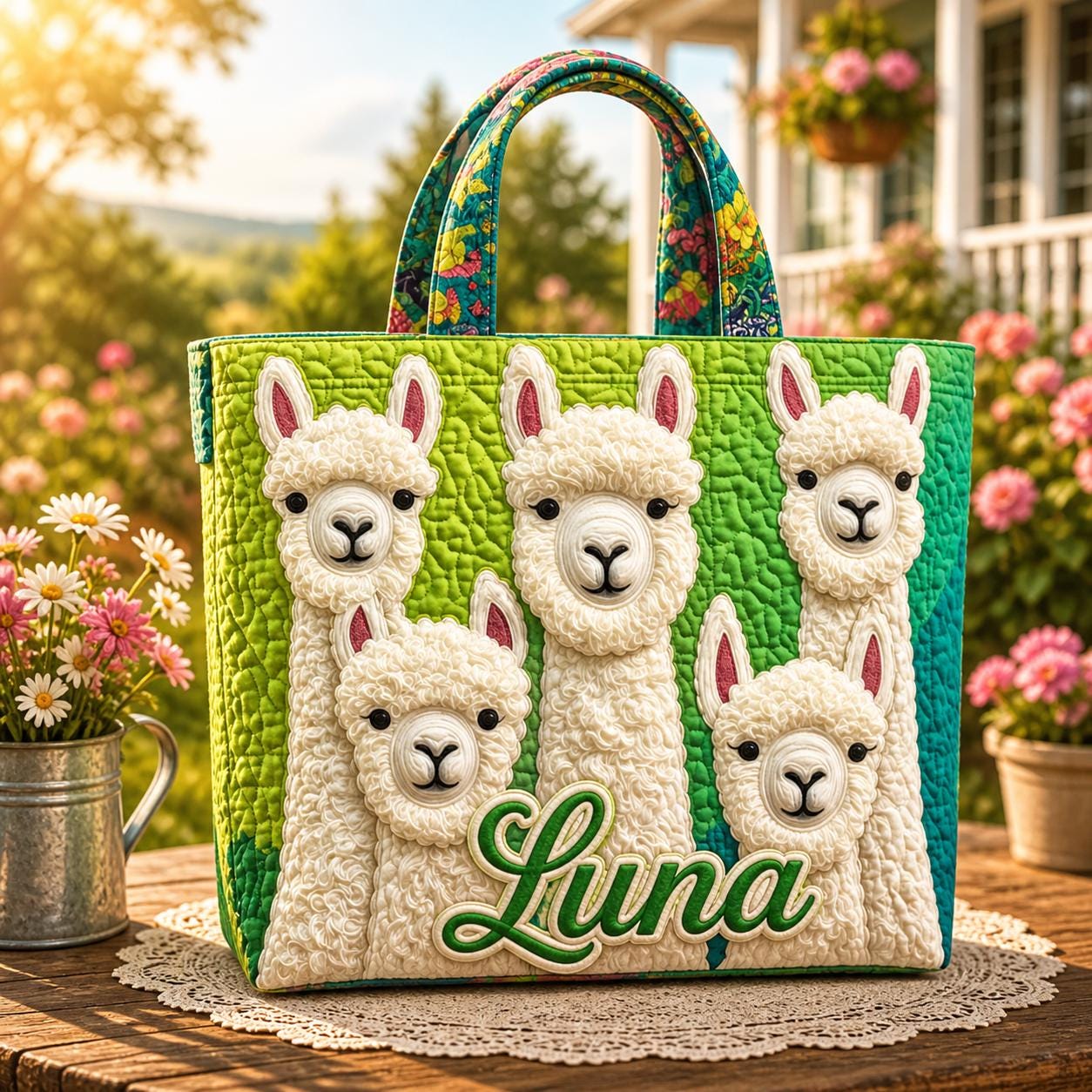 Personalized Silly Llama Quilted Tote Bag, Custom Name Llama Tote, Cute Animal Shoulder Bag, Handbag Gift for Animal Lover