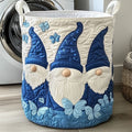 Blue Gnome Quilted Laundry Basket, Large Foldable Fabric Hamper with Handles, Decorative Clothes & Towel Storage Bin. LBPETAL11