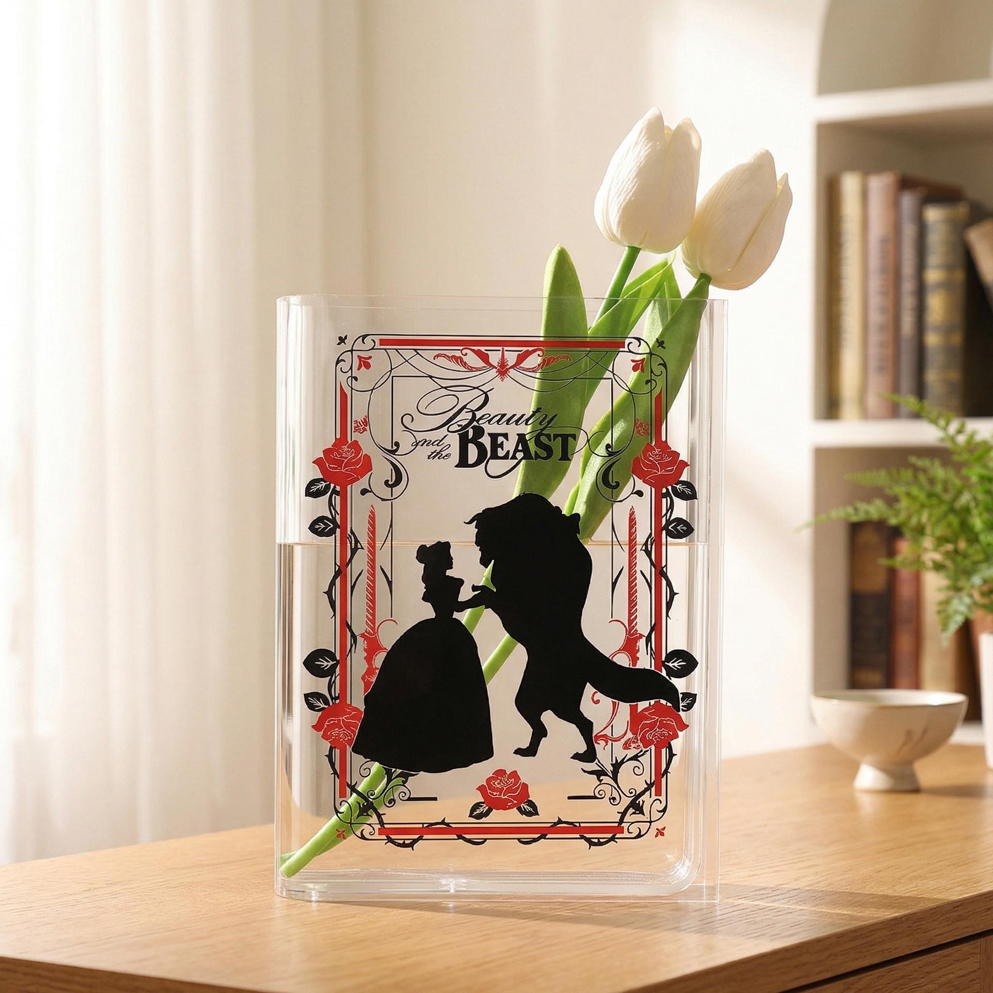 Beauty and the Beast Acrylic Book Vase, Gothic Romance Book Vase, Fairy Tale Book Shaped Vase, Magical Storybook Decor, Gift for Book Lovers