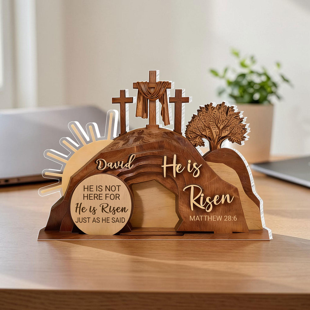 He is Risen Easter Wooden Block Decor, Empty Tomb Religious Tabletop Sign, Easter Faux Wooden - Acrylic Block, Empty Tomb Resurrection Scene, He is Risen Christian Decor, Meaningful Church Gift for Appreciation