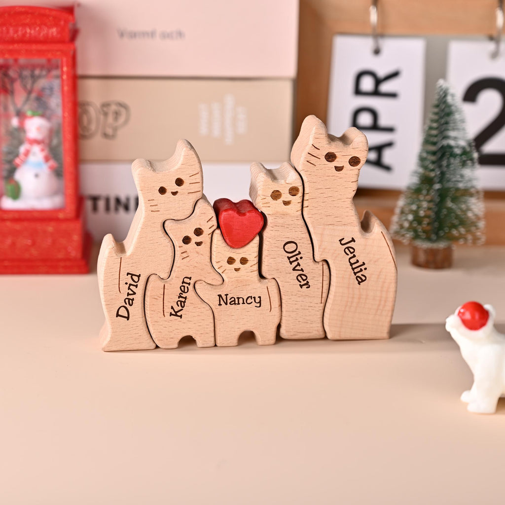 Personalized Wooden Cat Family Name Puzzle, Custom Wooden Cat Blocks, Unique Home Decor Gift, Christmas Gifts, Family Keepsake