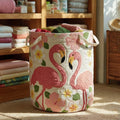 Pink Flamingo Quilted Laundry Basket, Tropical Floral Storage Bin, Quilted Flamingo Laundry Basket. LBPETAL120