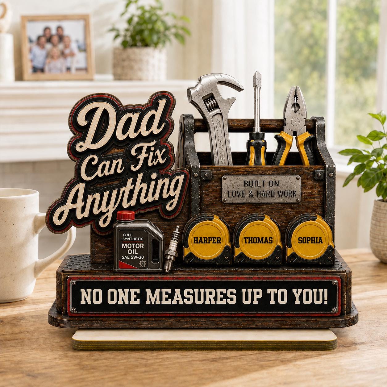 Personalized Dad Can Fix Anything Wooden Plaque – Custom Name 2D Flat Layered Sign for Dad – Father’s Day Gift From Kids, Mechanic Dad Decor