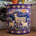 Farmhouse Goat Quilted Laundry Basket, Round Fabric Clothes Hamper, Decorative Storage Bin for Bedroom Nursery Laundry Room. LBPETAL09