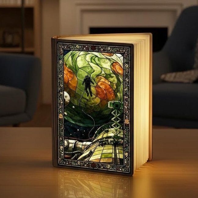 Project Hail Mary Book Lamp, Home of Astrophage, Ryland Grace & Rocky Bookshelf Decor Stained Glass, LED Foldable Book Lamp, Scifi Book Gift