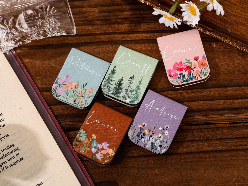 Personalized Leather Bookmark_ Birthday Flower Magnetic Book Mark, Leather Bookmark, Library Bookmark, Bookmark for Women