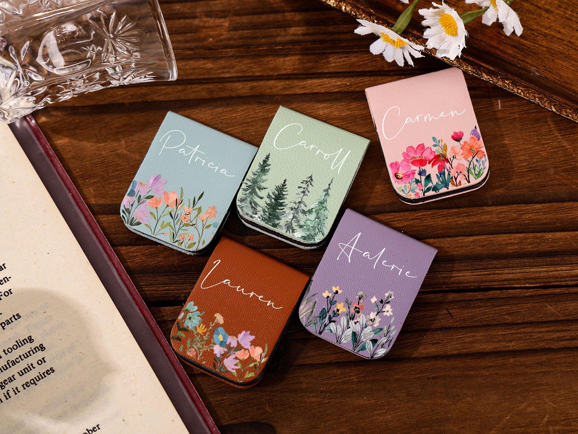 Personalized Leather Bookmark_ Birthday Flower Magnetic Book Mark, Leather Bookmark, Library Bookmark, Bookmark for Women