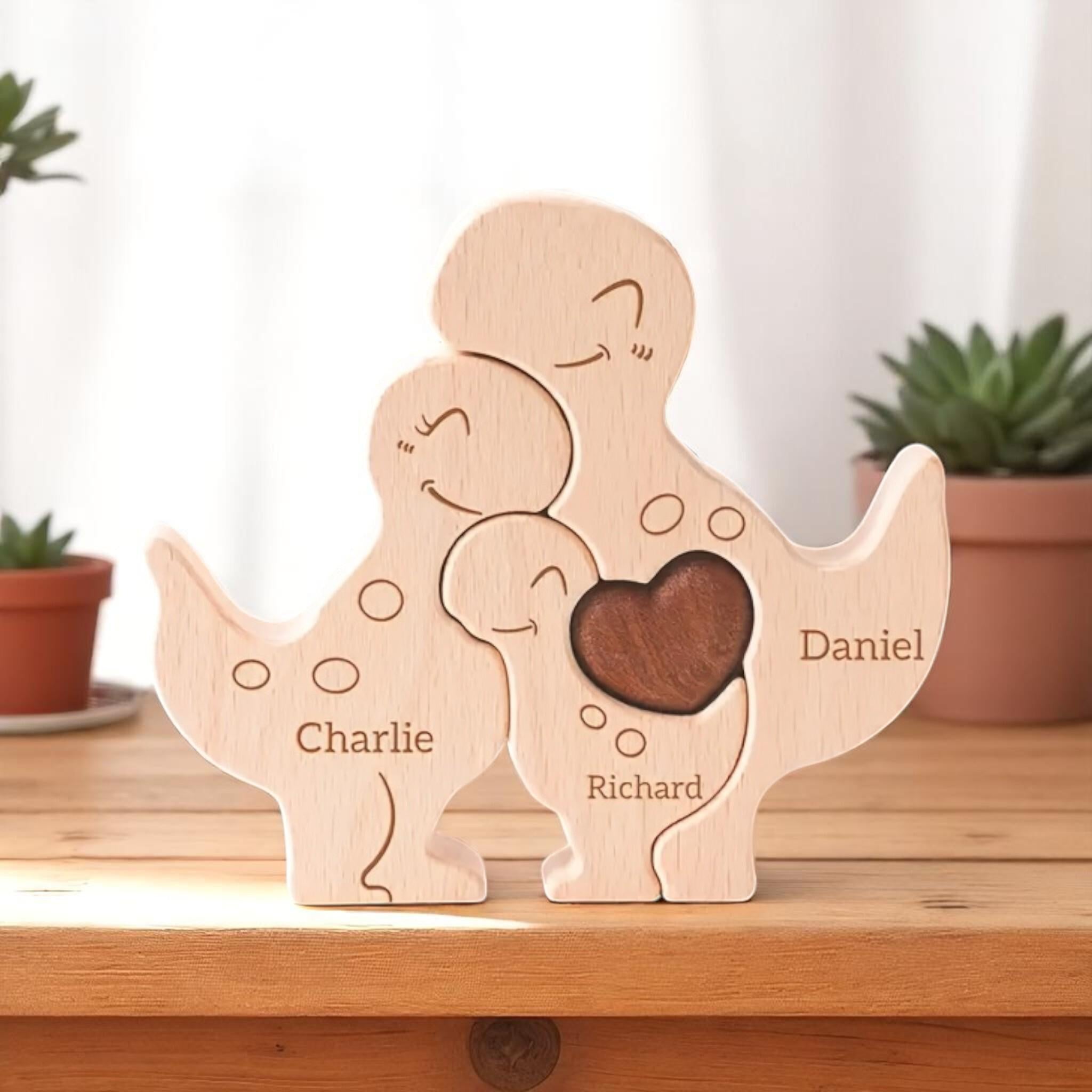 Personalized Dinosaur Family Puzzle, Custom Wooden Dino Gift, Kids Room or Nursery Decor, Baby Shower, Birthday or Family Christmas Gift, Personalized Family Wood Sign, Custom Names Home Decor, Gift for Parents & Couples