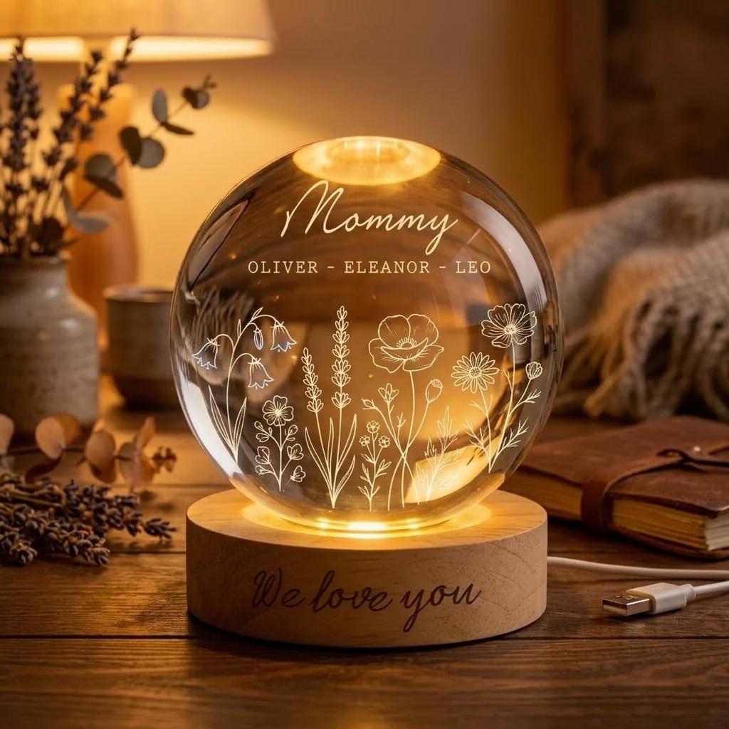 Personalized Photo Crystal Night Light, Photo Memorial Crystal Lamp, Custom Memorial Gift, Grandpa Grandma Crystal Ball, Memorial Crystal