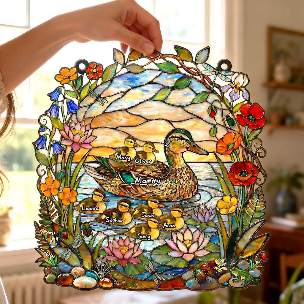 Ducky Mom Suncatcher Ornament, Personalized Family Window Decor, Mother's Day Keepsake