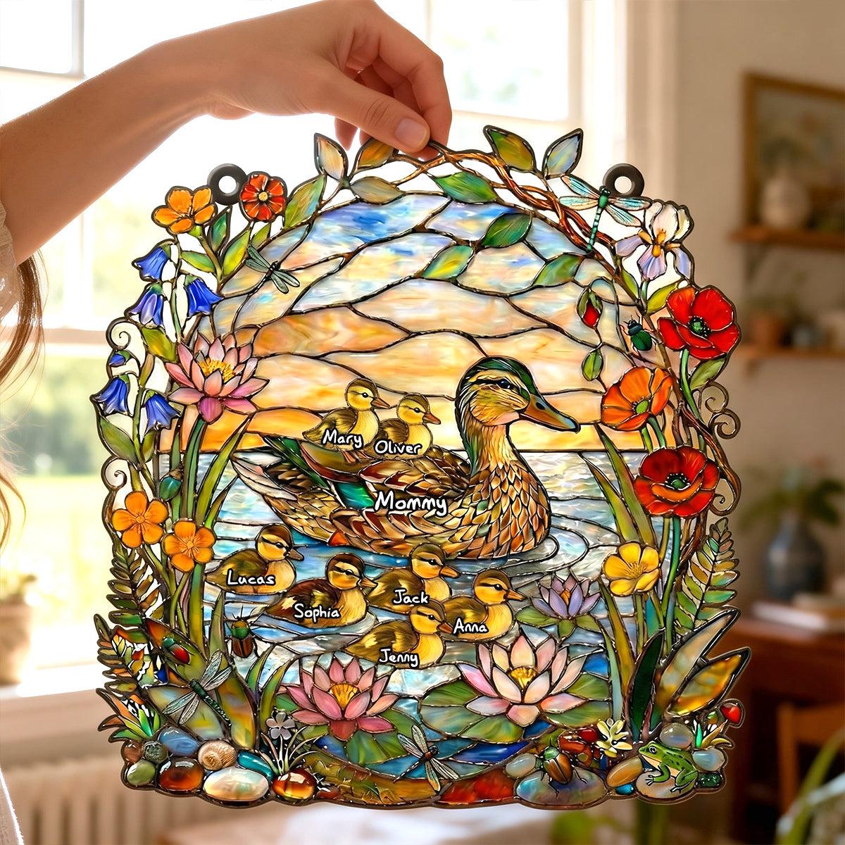 Ducky Mom Suncatcher Ornament, Personalized Family Window Decor, Mother's Day Keepsake