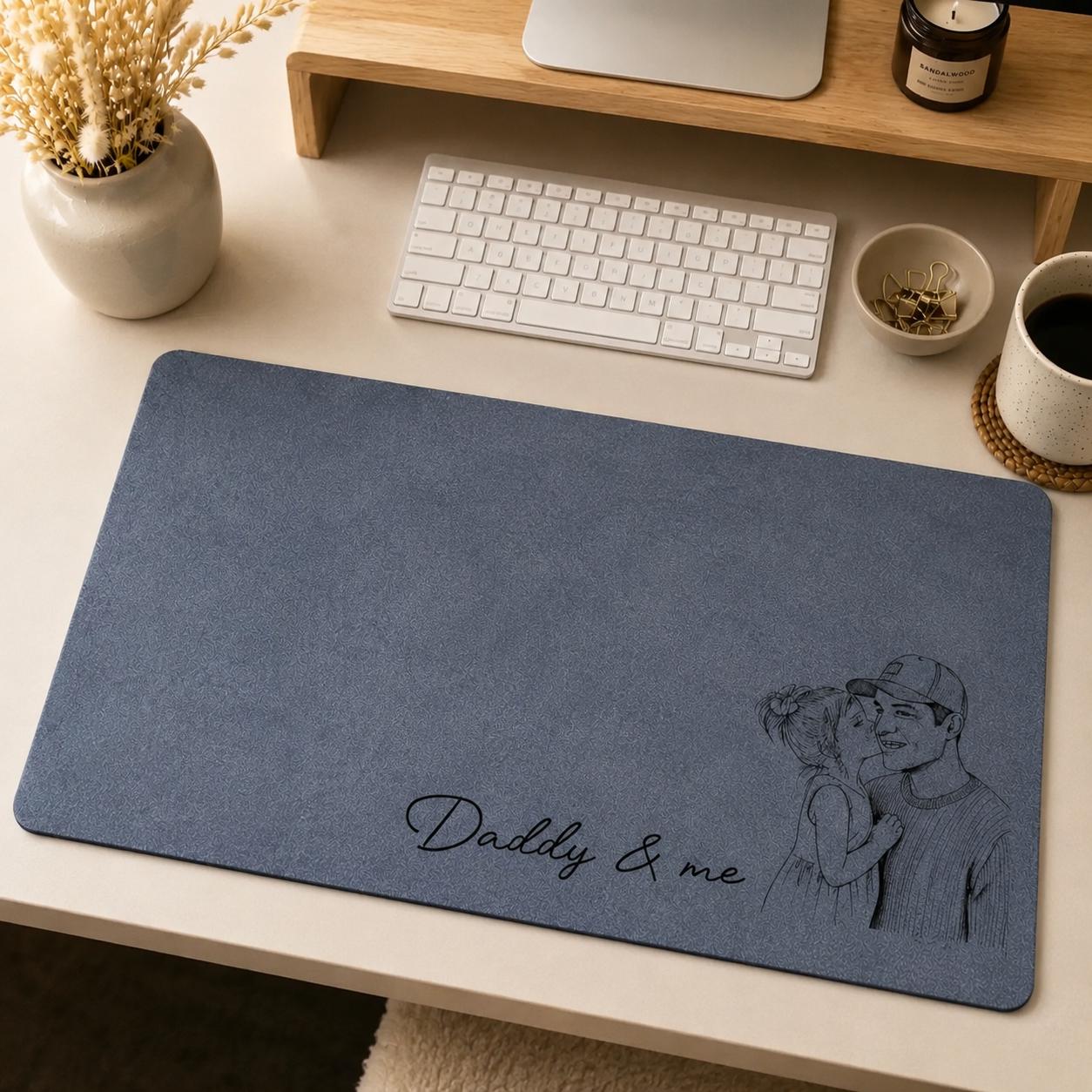 Custom Daddy Photo Sketch Line Art Desk Mat, Personalized Line Art Mouse Pad From Photo Father's Day Gift for Husband, Papa Gift Desk Decor