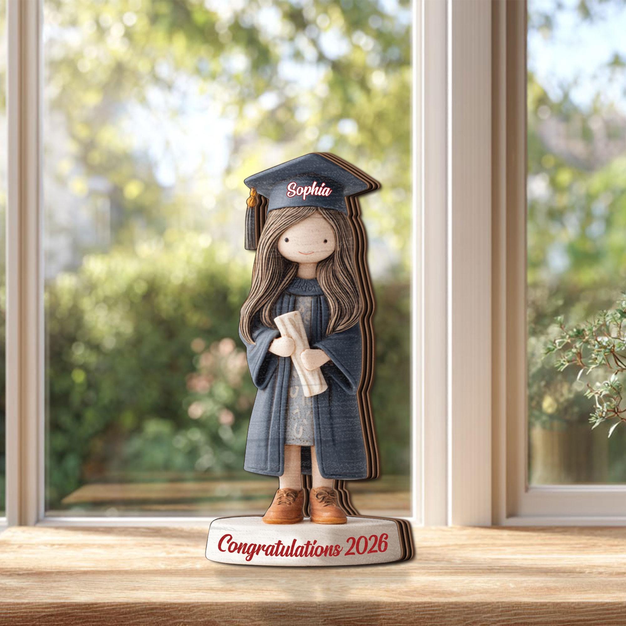 Custom Graduation Wooden Block for Daughter, Personalized Name Class of 2026 Keepsake, Graduate Girl Gift