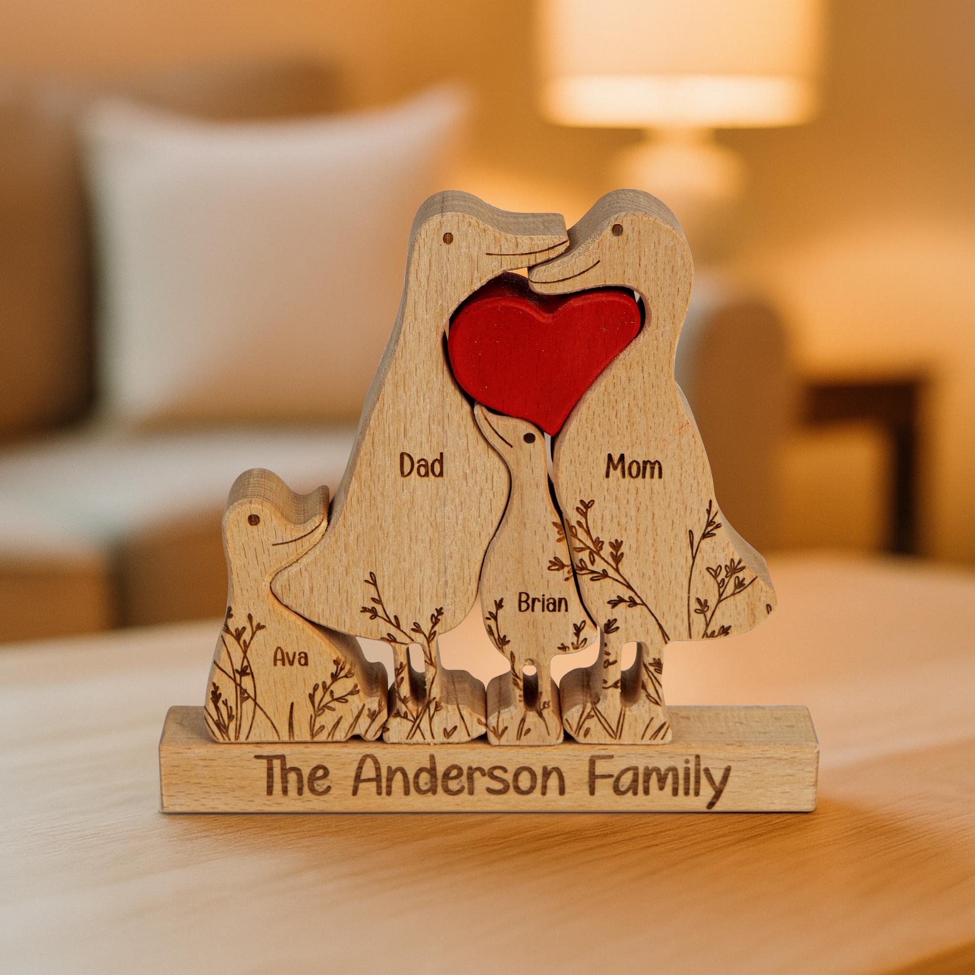 Family Custom Name, Personalized Wooden Duck Family Puzzle, Wooden Animal Carvings, Family Home Decor, Family Puzzle Gift, Christmas Gifts