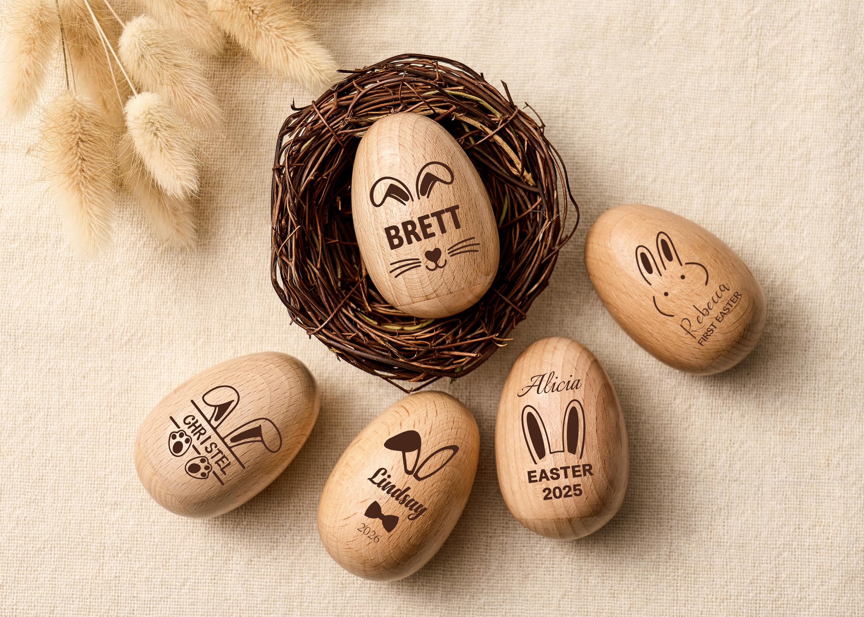 Engraved Name Easter Easter Egg Shakers, Personalized Wooden Egg Rattle, Kids Musical Instrument, Easter Egg Hunt Gifts, Baby First Easter