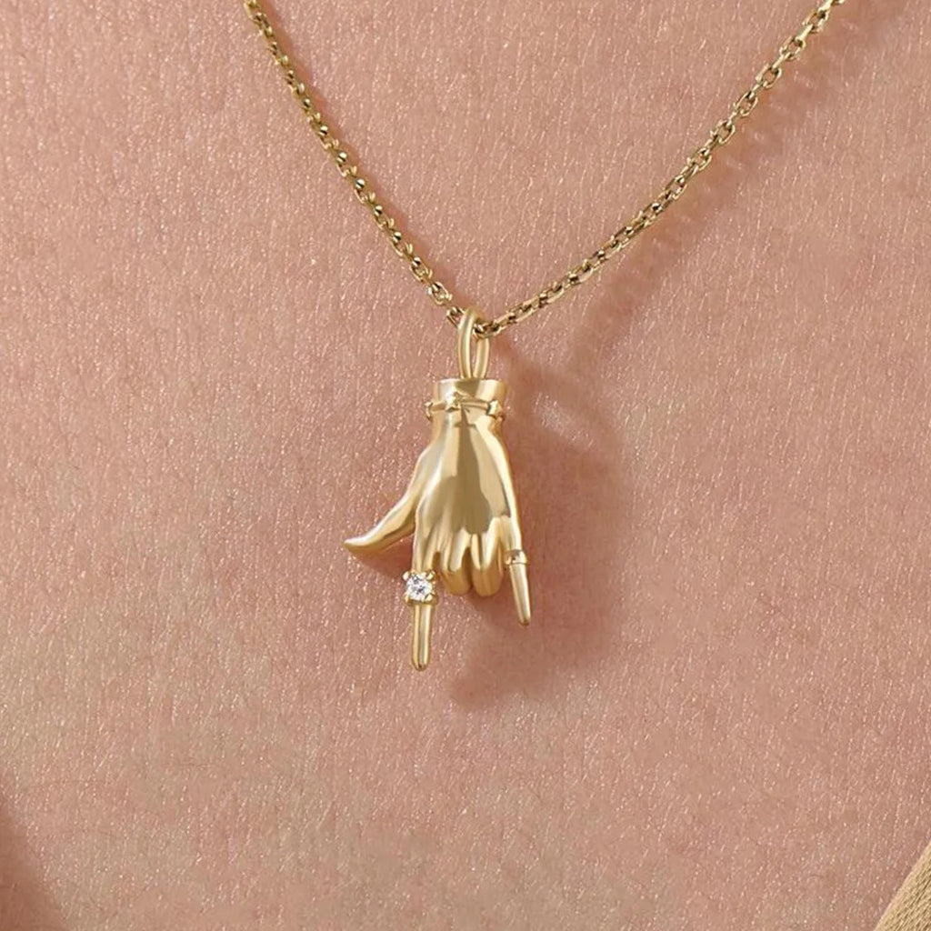 Gold ASL I Love You Necklace – Sign Language Pendant Gift for Mom or Her, Friendship Necklace for Mom, Personalized Necklace for Her, Mothers Day Gifts