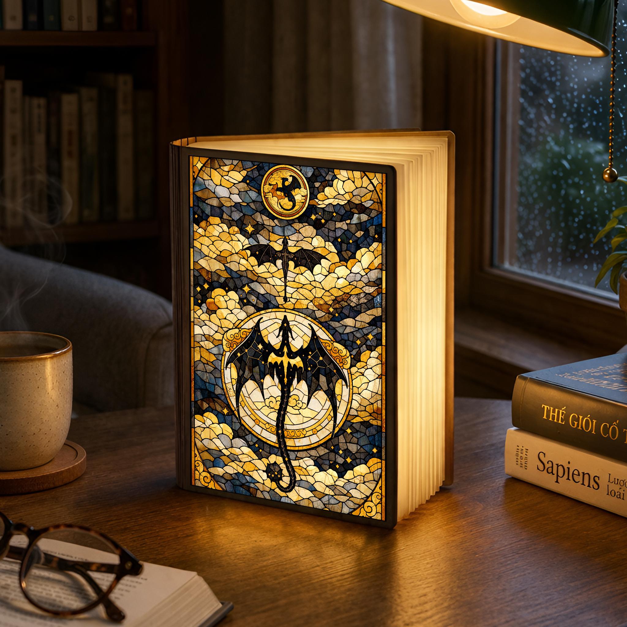 Fourth Wing Inspired Book Lamp, Fantasy Dragon Night Light, Book Lover Room Decor, Reader Gift, Cozy Bookish Lamp, Dark Fantasy Night Light