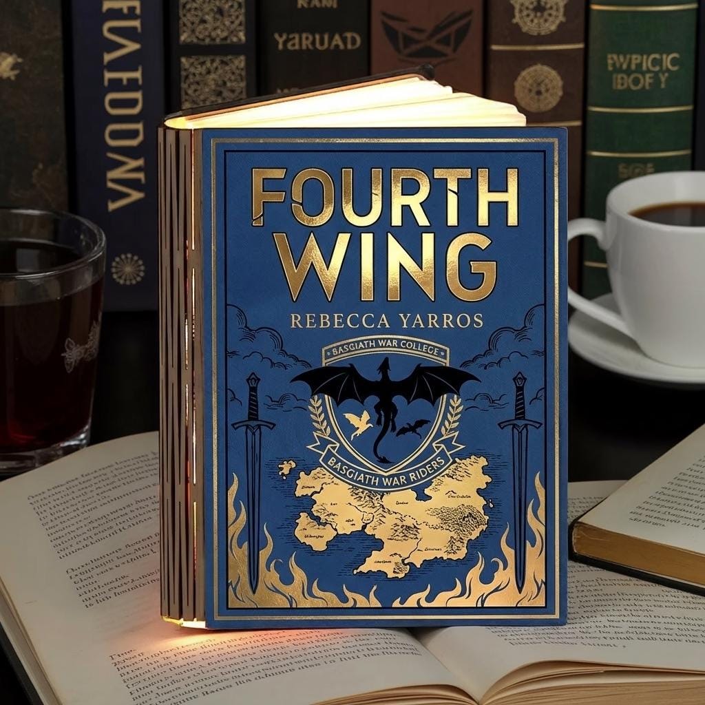 Fourth Wing Book Lamp, Basgiath War College Folding Book Lamp, Dragon Riders Night Light, Fourth Wing Fantasy Book Decor