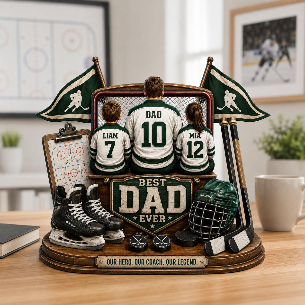 Personalized Hockey Best Dad Ever Wooden Block, Hockey Family Keepsake, Fathers Day Decor, Hockey Dad and Son Plaque, Hockey Players Gift